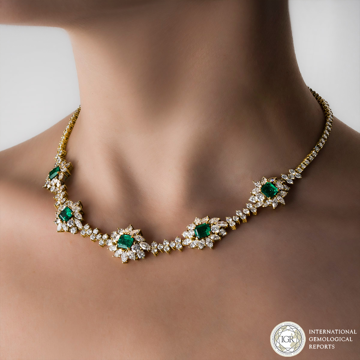 Yellow Gold Columbian Emerald & Diamond Necklace